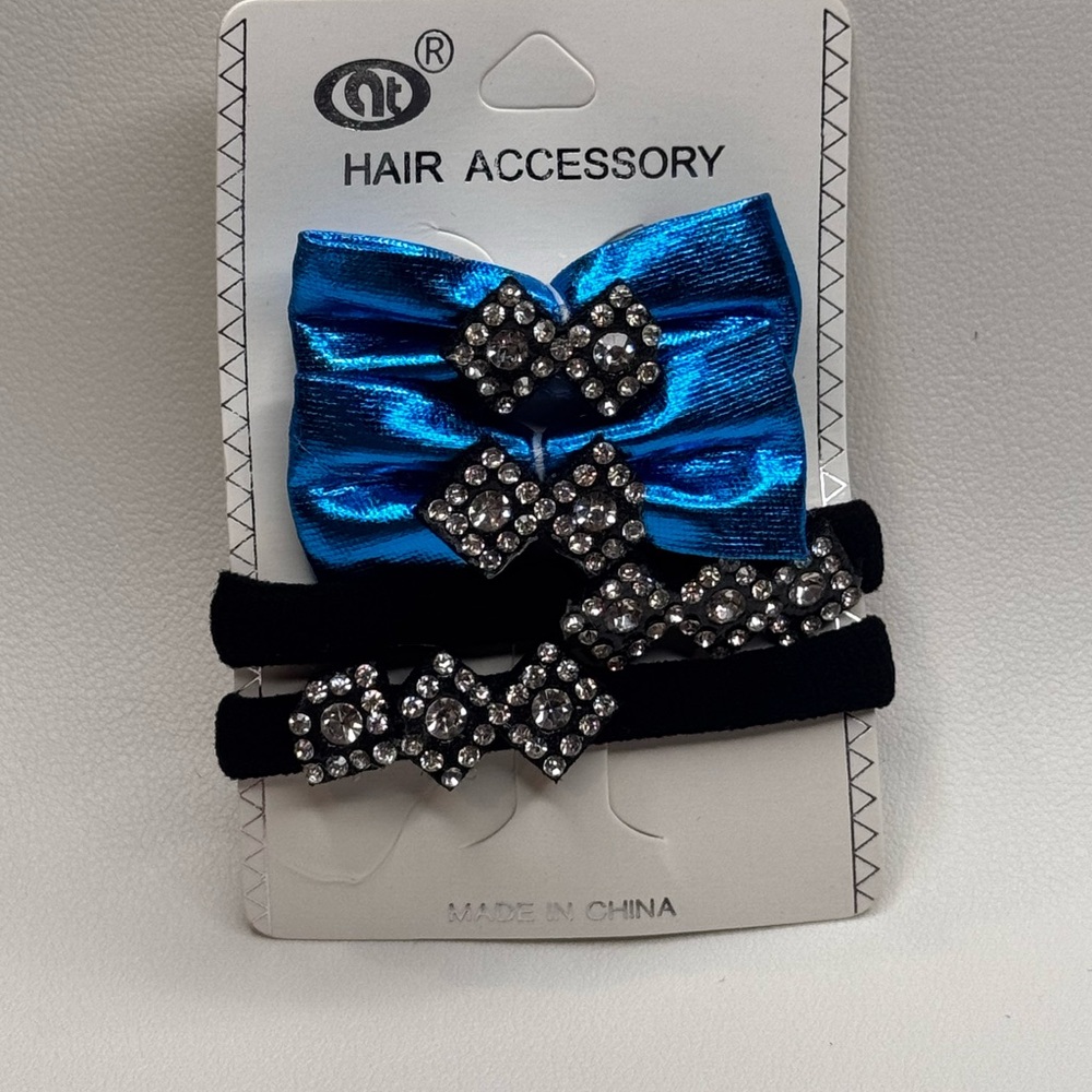 Blue and Black Hair Accessories with Elegant Rhinestone Embellishments
